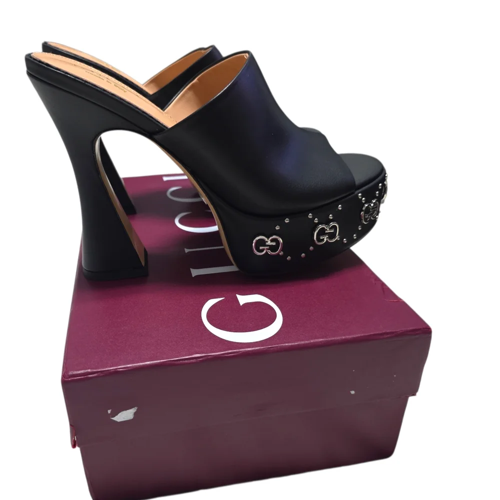 Gucci Janaya Embellished Leather Platform Mules EU 40 Sz 9 - Picture 2 of 7